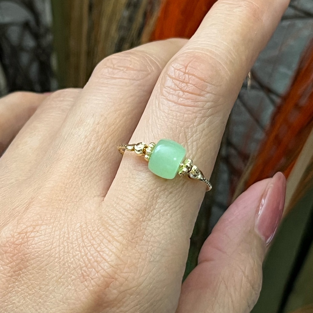 Gold Green Jade Open Ring For Women Girls Wife Daughter Friends Gift
